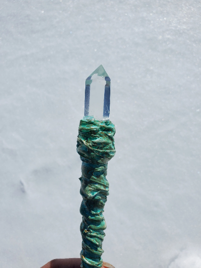 Turquoise and Gold Clear Quartz Wand