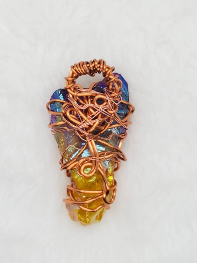 Yellow Purple Aura Quartz Necklace