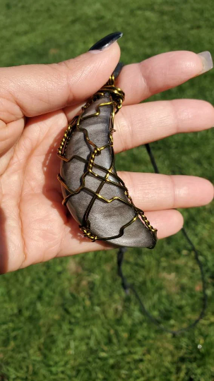 Silver Sheen Black Obsidian Moon Necklace
