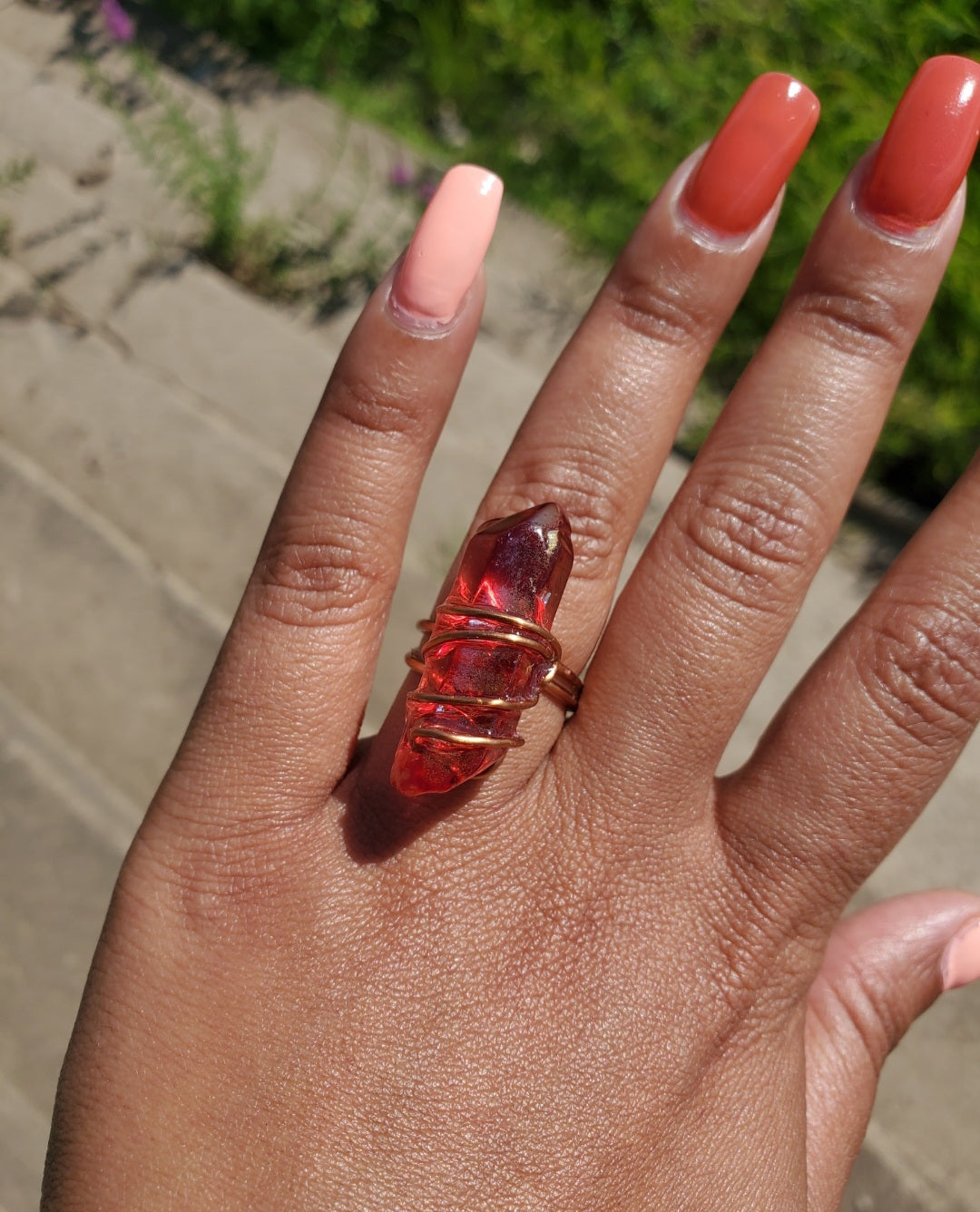 Red Aura Quartz Ring