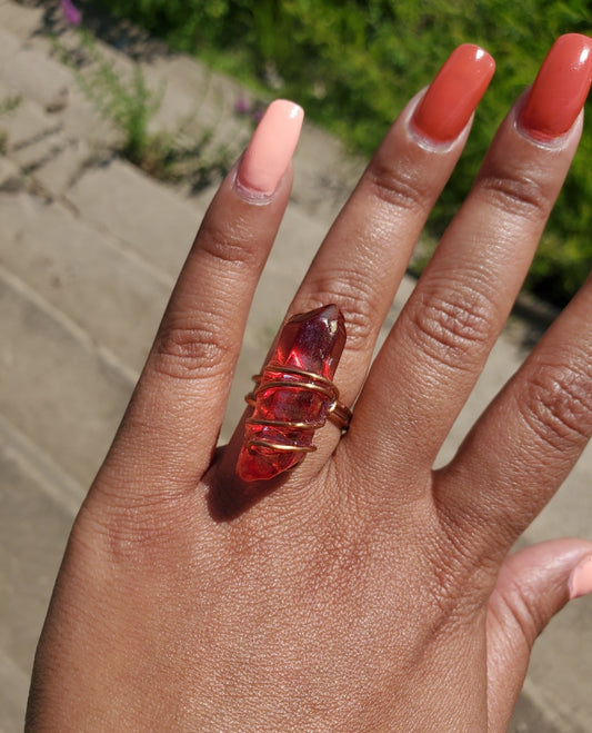 Red Aura Quartz Ring