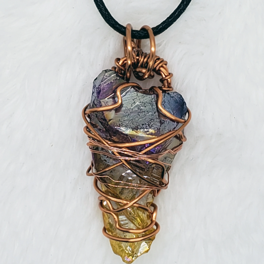 Yellow Purple Aura Quartz Necklace