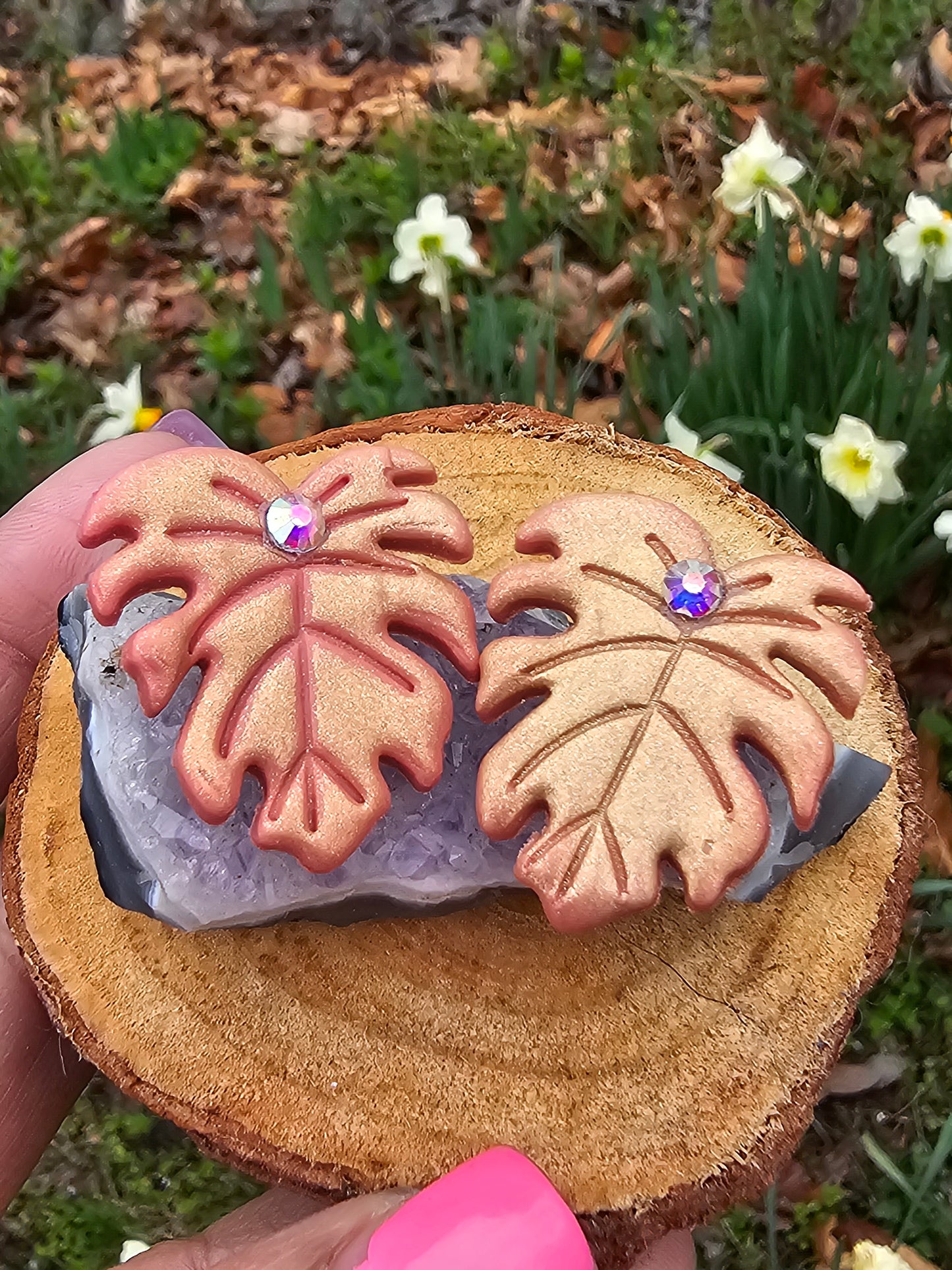 Handmade Monstera Leaf Earrings