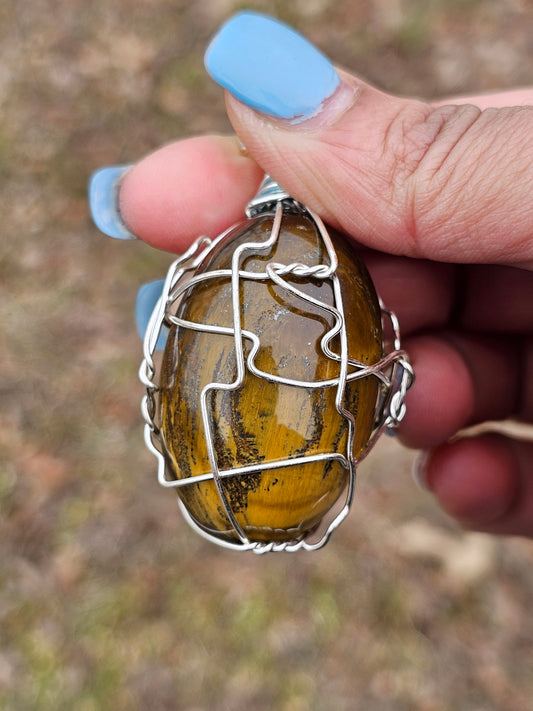 Tiger eye  Necklace Silver wire